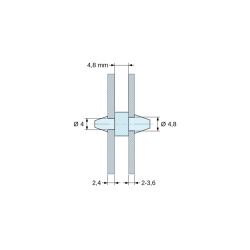 Rozměrový výkres 4,8 mm, Oboustranně zacvakávací podpěra DPS, Polyamid PA6.6, přírodní, UL94-V2, PCB Ø4/2,4 mm / CH Ø4,8/2–3,6 mm