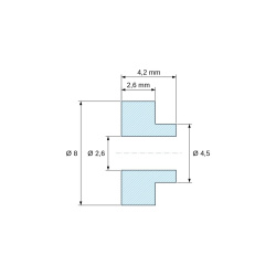 Rozměrový výkres 4,2 mm, Izolační pouzdro s přírubou Ø2,6x8mm, nízké osazení Ø4,5mm, černý polyamid PA6.6 vyztužený skelnými vlákny UL94-HB