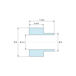 Rozměrový výkres 7 mm, Izolační pouzdro s přírubou Ø4,1x8mm, nízké osazení Ø5mm, černý polyamid PA6.6 vyztužený skelnými vlákny UL94-HB