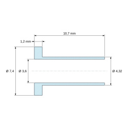 Rozměrový výkres 10,7 mm, Izolační pouzdro s přírubou Ø3,6x7,4mm, vysoké osazení Ø4,32mm, přírodní polyamid PA6.6 UL94-V2