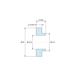Rozměrový výkres 2 mm, Izolační pouzdro s přírubou Ø2,9x6mm, nízké osazení Ø3,7mm, přírodní polyamid PA6.6 UL94-V2