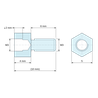 Måltegning 4 mm / 6 mm, Sekskantet afstandsstykke med udvendigt/indvendigt gevind i blyholdig forniklet messing M3 - nøglevidde 5 mm