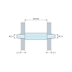 Måltegning 9,8 mm, Dobbeltsidet klikmonteret printkortholder, PA6.6 naturfarvet, UL94-V2, PCB-hul Ø1,7 mm, printkorttykkelse 1,7 mm
