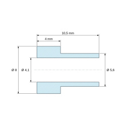 Måltegning 10,5 mm, Isoleringsbøsning med flange Ø4,1x8mm, høj skulder Ø5,6mm, sort glasfiberforstærket PA6.6-polyamid UL94-HB