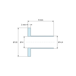 Måltegning 9 mm, Isoleringsbøsning med flange Ø4x10mm, lav skulder Ø4,4mm, sort glasfiberforstærket PA6.6-polyamid
