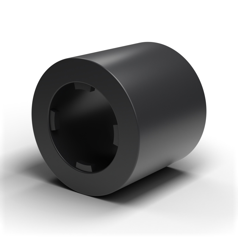 Selvholdende glat afstandsbøsning, sort PA6.6, UL94-V2, Ø5,2 × 8 mm, til M5-skrue