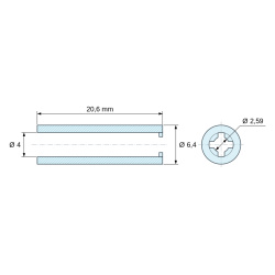 Måltegning 20,6 mm, Selvholdende glat afstandsbøsning, naturfarvet PA6.6, UL94-V2, Ø4 × 6,4 mm, til M3,5-skrue