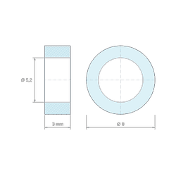 Σχέδιο με διαστάσεις 3 mm, Λείο αποστατικό αλουμινίου Ø5,2x8mm για βίδα M5
