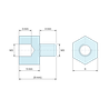 Σχέδιο με διαστάσεις 5 mm / 4 mm, Εξαγωνικός αποστάτης με σπείρωμα αρσενικό/θηλυκό από πλαστικό πολυαμίδιο PA6.6 UL94-HB M3 - κλειδί 6 mm