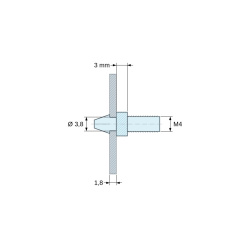Κουμπωτό στήριγμα πλακέτας με σπείρωμα M4, μαύρο πολυαμίδιο PA6.6 UL94-HB, οπή Ø3,8 mm, πλακέτα 1,8 mm
