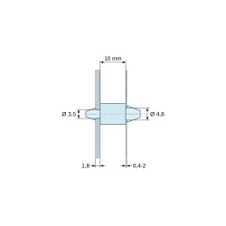Σχέδιο με διαστάσεις 10 mm, Στήριγμα PCB με κούμπωμα και στις δύο πλευρές, Πολυαμίδιο PA6.6, φυσικό, UL94-V2, PCB Ø3,5/1,8 mm / CH Ø4,8/0,4–2 mm