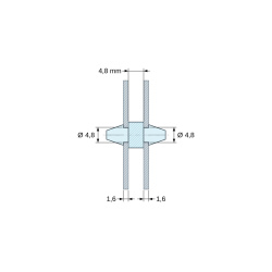 Σχέδιο με διαστάσεις 4,8 mm, Στήριγμα PCB με κούμπωμα και στις δύο πλευρές, PA6.6 φυσικό, UL94-V2, οπή PCB Ø4,8 mm, πάχος PCB 1,6 mm