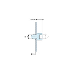 Napsautettava PCB-pidike, M4-sisäkierre, musta PA6.6-polyamidi UL94-HB, PCB-reikä Ø4 mm, PCB 1,6 mm
