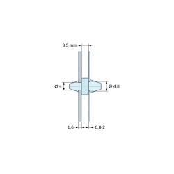 Molemmista päistä napsautettava piirilevytuki, PA6.6-polyamidi, luonnonvärinen, UL94-V2, PCB Ø4/1,6 mm / CH Ø4,8/0,8–2 mm