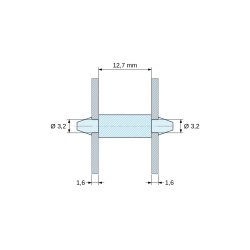 Mittapiirros 12,7 mm, Molemmista päistä napsautettava piirilevytuki, PA6.6 luonnonvärinen, UL94-V0, PCB-reikä Ø3,2 mm, piirilevyn paksuus 1,6 mm