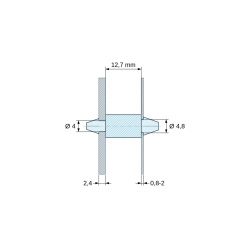 Mittapiirros 12,7 mm, Molemmista päistä napsautettava piirilevytuki, PA6.6-polyamidi, luonnonvärinen, UL94-V2, PCB Ø4/2,4 mm / CH Ø4,8/0,8–2 mm