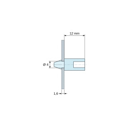 Mittapiirros 12 mm, Napsautettava piirilevytuki M4-ruuville, luonnonvärinen PA6.6 UL94-V2, reikä Ø4 mm, levy 1,6 mm