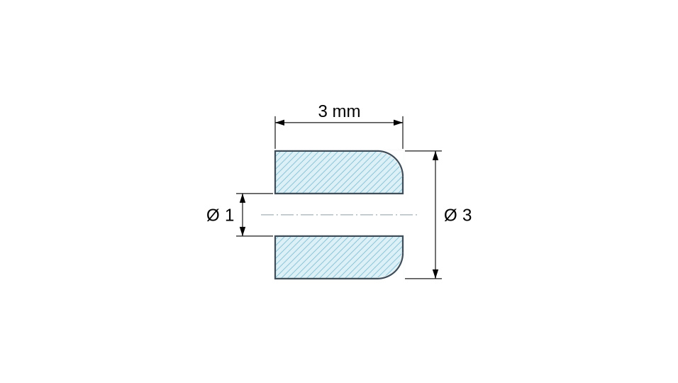 Sileä keraaminen väliholkki C221 Ø1x3mm, toinen pää pyöristetty Sileä keraaminen väliholkki C221 Ø1x3mm, toinen pää pyöristetty