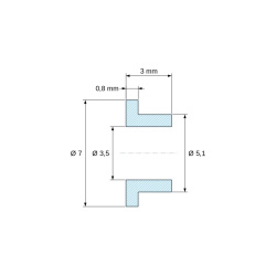 Mittapiirros 3 mm, Eristysholkki laipalla Ø3,5x7mm, korkea olake Ø5,1mm, musta lasikuituvahvistettu PA6.6-polyamidi UL94-V2