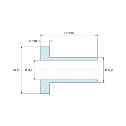 Mittapiirros 12 mm, Eristysholkki laipalla Ø4,1x10mm, matala olake Ø5,2mm, musta lasikuituvahvistettu PA6.6-polyamidi UL94-HB