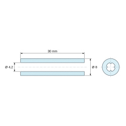 Mittapiirros 30 mm, Itsepidättävä sileä välikeholkki, musta PA6.6, UL94-V2, Ø4,2 × 8 mm, M4-ruuville