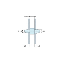 Kotirani crtež 4 mm, Dvostrano uskočni nosač PCB-a, Poliamid PA6.6, crni, UL94-HB, PCB Ø2,5/1,7 mm / CH Ø3/1,2 mm