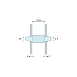 Kotirani crtež 12 mm, Dvostrano uskočni nosač PCB-a, PA6.6 prirodni, UL94-HB, otvor PCB-a Ø4 mm, debljina PCB-a 2 mm