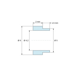 Kotirani crtež 2 mm, Odstojna čahura s ramenom PA6-GF Ø4,2×6 mm, rame Ø5×1,5 mm, za M4, UL94-HB