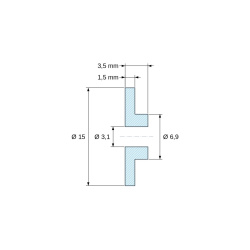 Kotirani crtež 3,5 mm, Izolacijska čahura s prirubnicom Ø3,1x15mm, nisko rame Ø6,9mm, prirodni poliamid PA6 UL94-V2