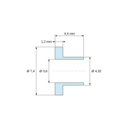 Kotirani crtež 4,4 mm, Izolacijska čahura s prirubnicom Ø3,6x7,4mm, nisko rame Ø4,32mm, prirodni poliamid PA6.6 UL94-V0