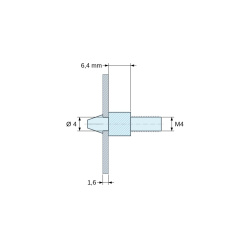 Bepattintható NYÁK-tartó M4 menettel, natúr PA6.6 poliamid UL94-V2, Ø4 mm furat, 1,6 mm NYÁK