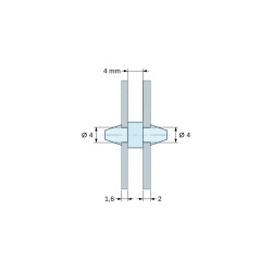 Méretezett rajz 4 mm, Kétoldalt bepattintható NYÁK-tartó, PA6.6 poliamid, fekete, UL94-HB, PCB Ø4/1,6 mm / CH Ø4/2 mm