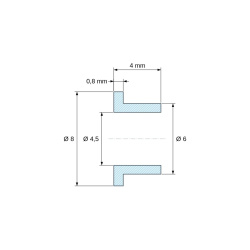 Méretezett rajz 4 mm, Szigetelő persely karimával Ø4,5x8mm, magas váll Ø6mm, fekete üvegszál-erősítésű PA6.6 poliamid UL94-HB