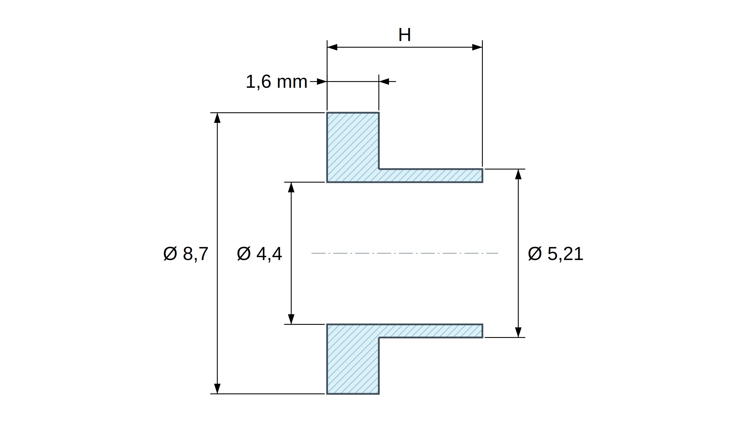 Изолационна втулка с фланец Ø4,4x8,7mm, ниско рамо Ø5,21mm, естествен полиамид PA6.6 UL94-V2 Изолационна втулка с фланец Ø4,4x8,7mm, ниско рамо Ø5,21mm, естествен полиамид PA6.6 UL94-V2
