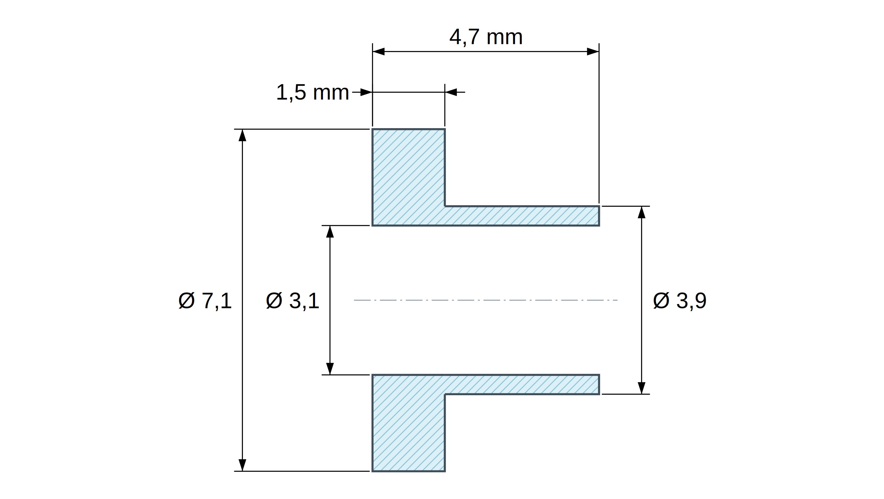Izolačné puzdro s prírubou Ø3,1x7,1mm, nízke osadenie Ø3,9mm, čierny polyamid PA4.6 vystužený sklenenými vláknami UL94-V0 Izolačné puzdro s prírubou Ø3,1x7,1mm, nízke osadenie Ø3,9mm, čierny polyamid PA4.6 vystužený sklenenými vláknami UL94-V0