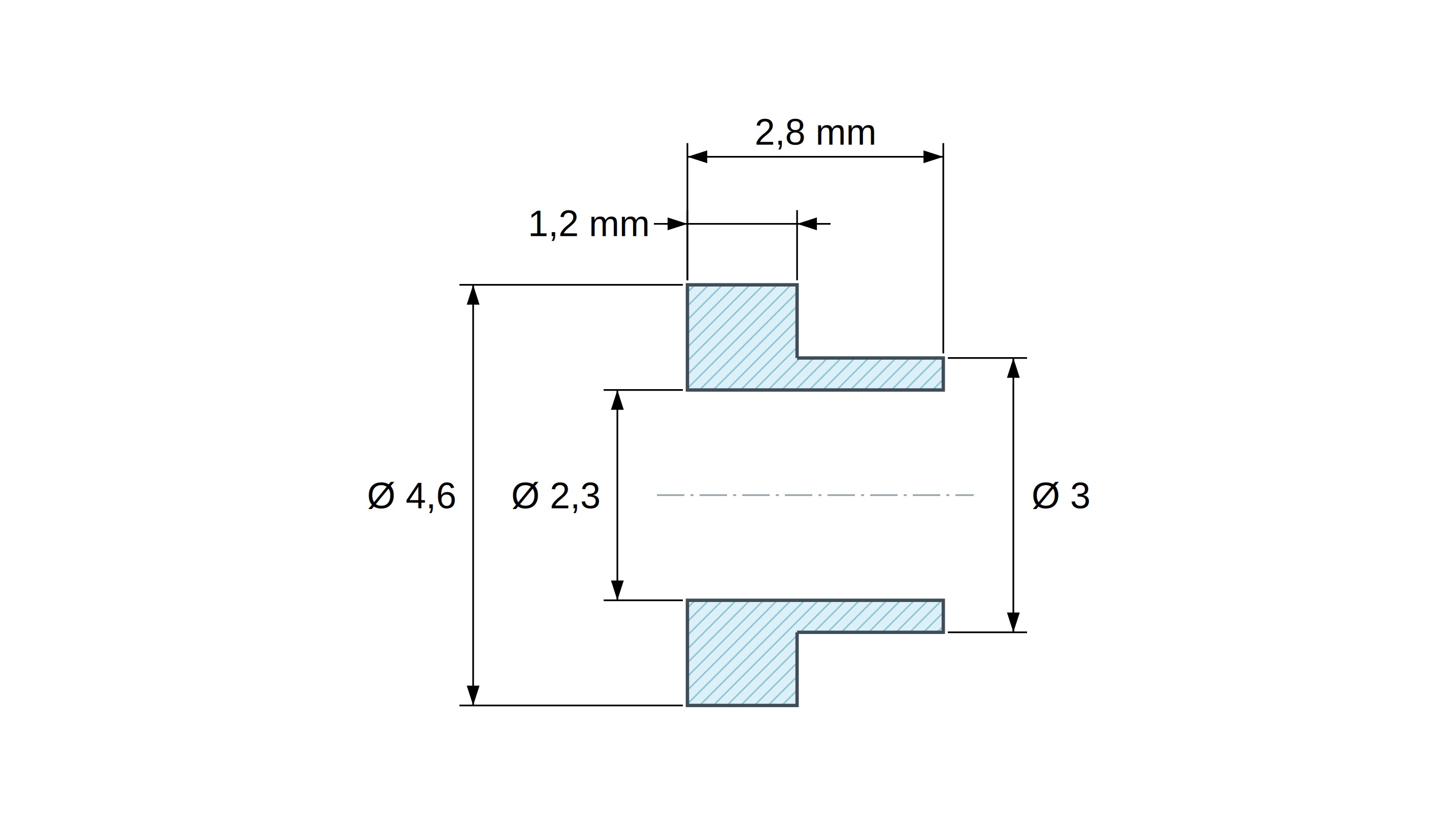 Tulejka izolacyjna z kołnierzem Ø2,3x4,6mm, niskie osadzenie Ø3mm, naturalny poliamid PA6.6 UL94-V2