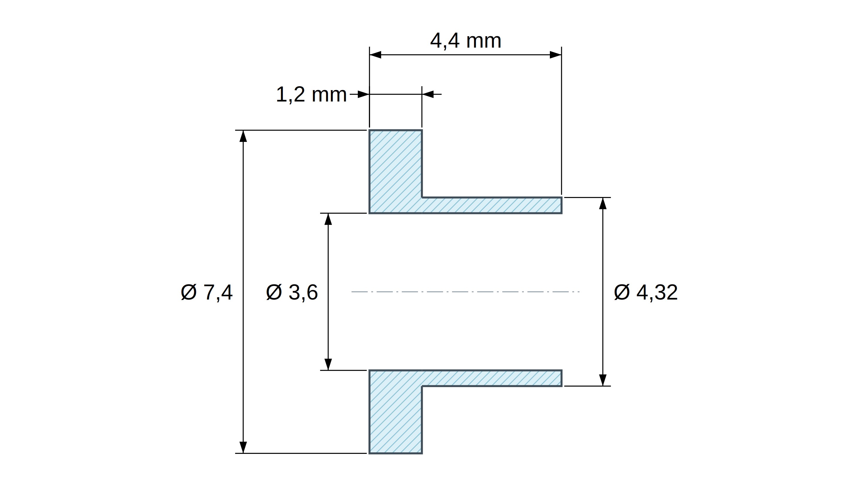 Izolacijska čahura s prirubnicom Ø3,6x7,4mm, nisko rame Ø4,32mm, prirodni poliamid PA6.6 UL94-V0 Izolacijska čahura s prirubnicom Ø3,6x7,4mm, nisko rame Ø4,32mm, prirodni poliamid PA6.6 UL94-V0
