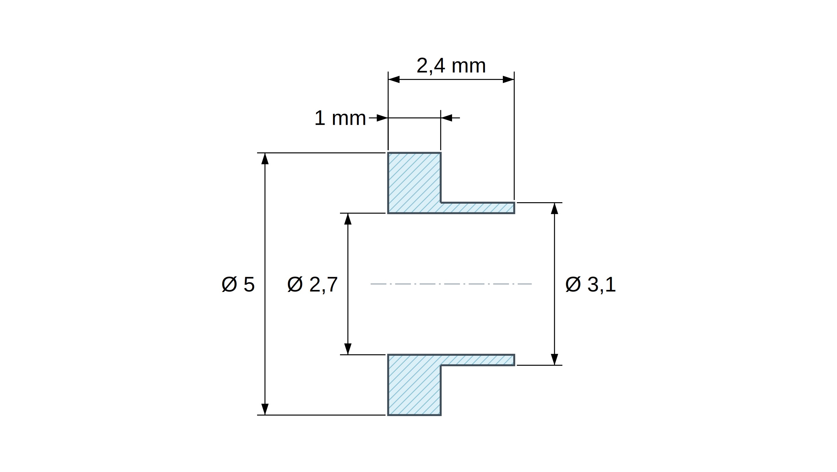 Izolacijska čahura s prirubnicom Ø2,7x5mm, nisko rame Ø3,1mm, crni poliamid PA6.6 ojačan staklenim vlaknima UL94-HB