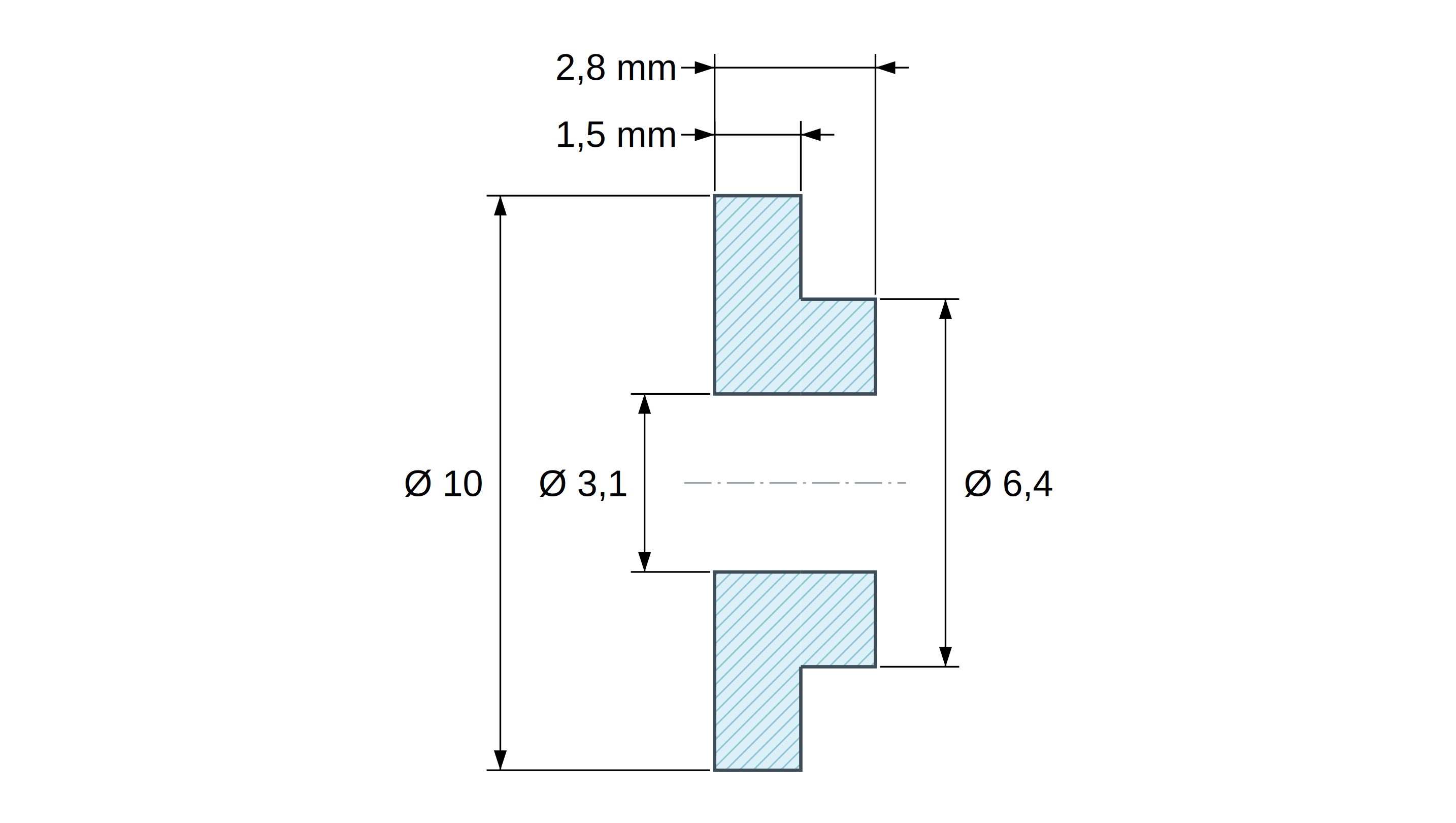 Isolerbussning med fläns Ø3,1x10mm, låg ansats Ø6,4mm, svart glasfiberförstärkt PA6.6-polyamid UL94-HB Isolerbussning med fläns Ø3,1x10mm, låg ansats Ø6,4mm, svart glasfiberförstärkt PA6.6-polyamid UL94-HB
