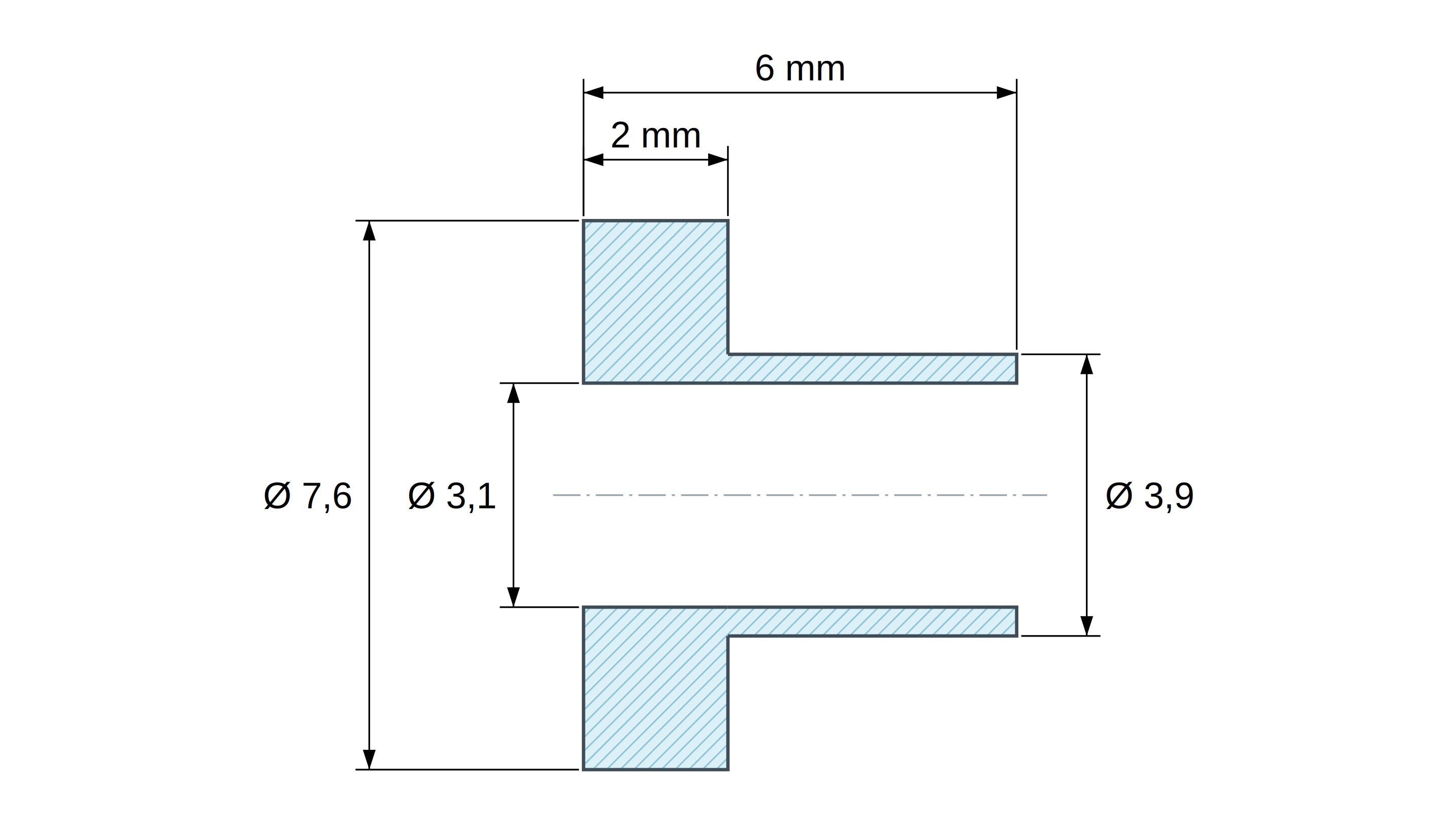 Tulejka izolacyjna z kołnierzem Ø3,1x7,6mm, wysokie osadzenie Ø3,9mm, czarny poliamid PA6.6 wzmacniany włóknem szklanym UL94-HB Tulejka izolacyjna z kołnierzem Ø3,1x7,6mm, wysokie osadzenie Ø3,9mm, czarny poliamid PA6.6 wzmacniany włóknem szklanym UL94-HB