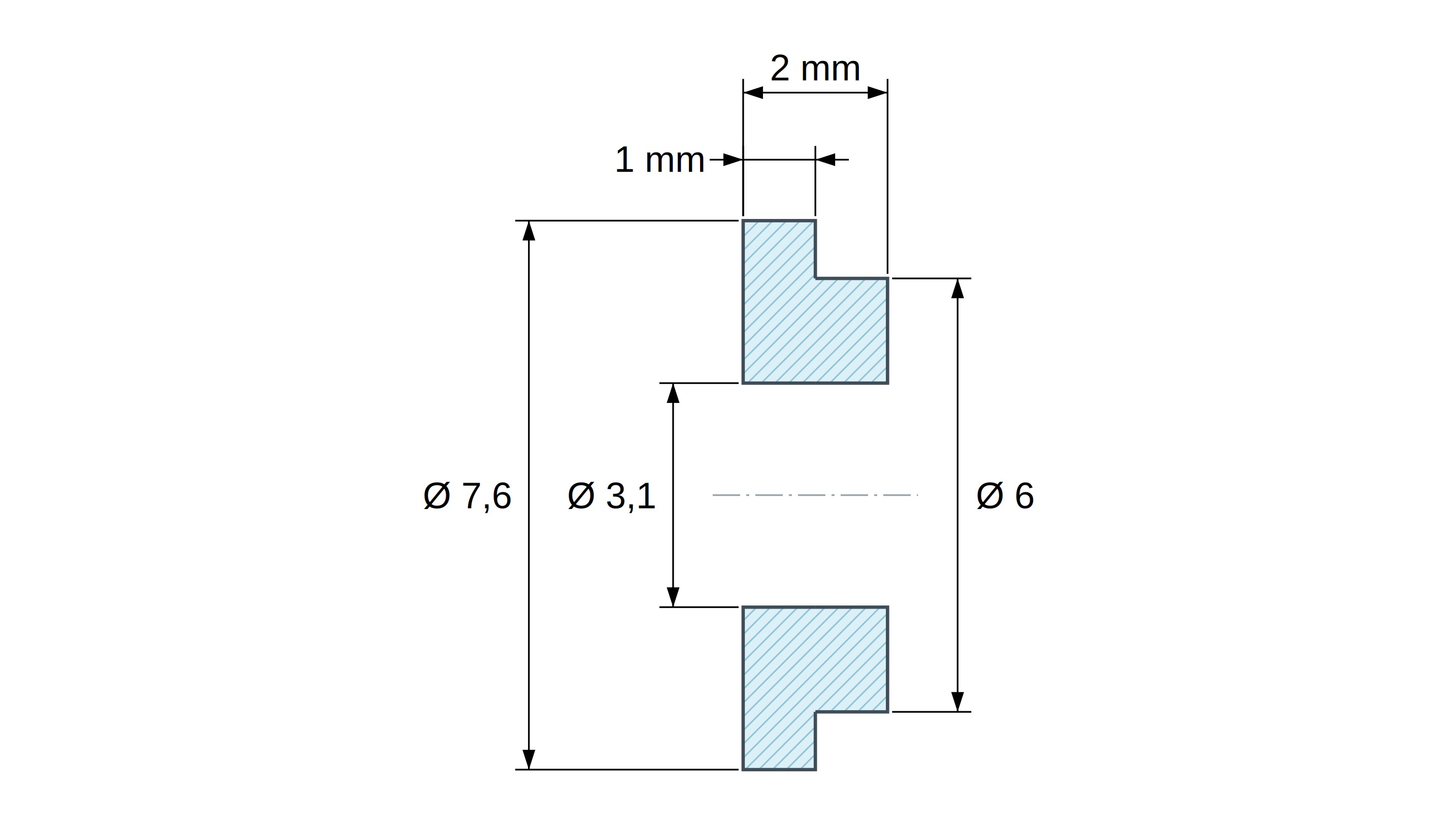 Tulejka izolacyjna z kołnierzem Ø3,1x7,6mm, niskie osadzenie Ø6mm, czarny poliamid PA6.6 wzmacniany włóknem szklanym UL94-HB