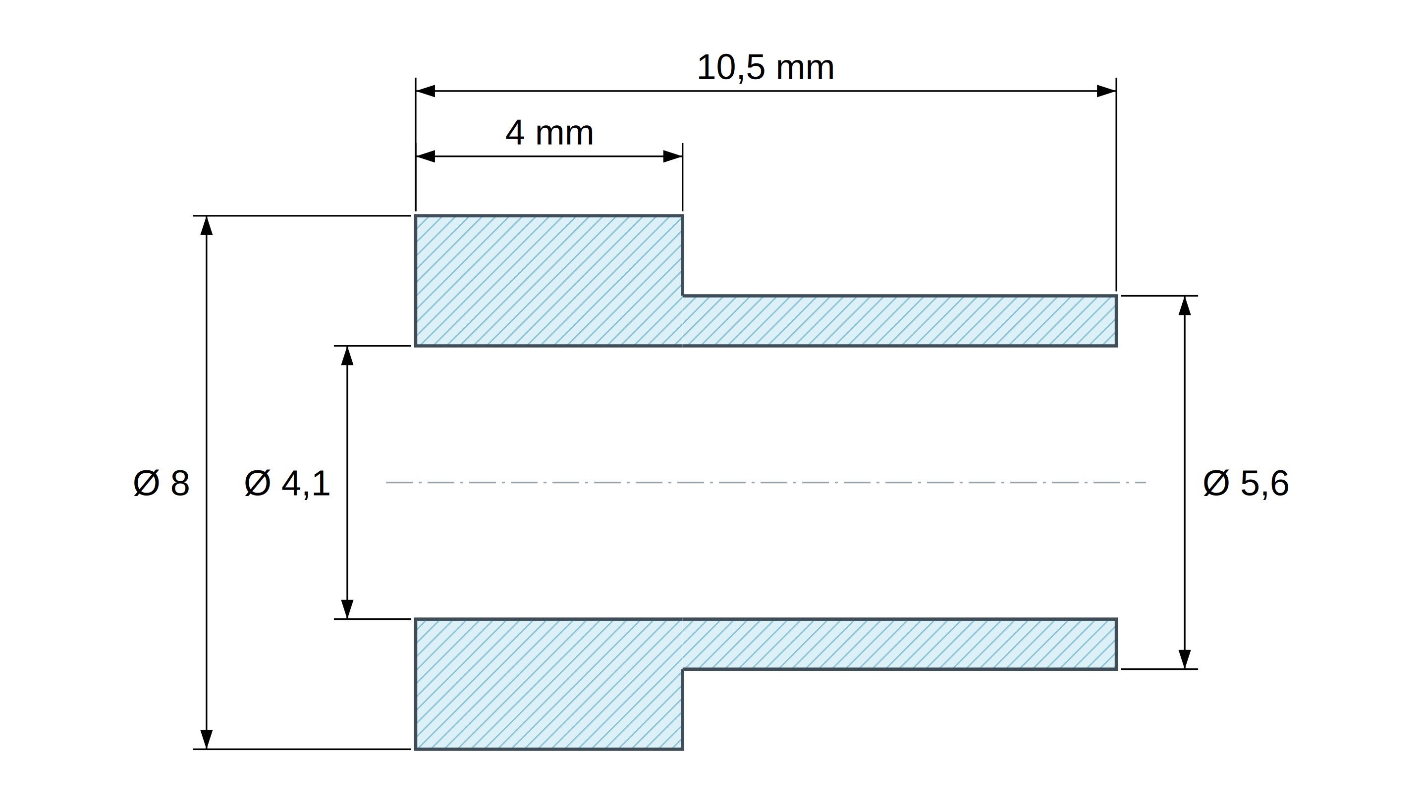 Bucha isoladora com flange Ø4,1x8mm, ressalto alto Ø5,6mm, poliamida PA6.6 preta reforçada com fibra de vidro UL94-HB Bucha isoladora com flange Ø4,1x8mm, ressalto alto Ø5,6mm, poliamida PA6.6 preta reforçada com fibra de vidro UL94-HB