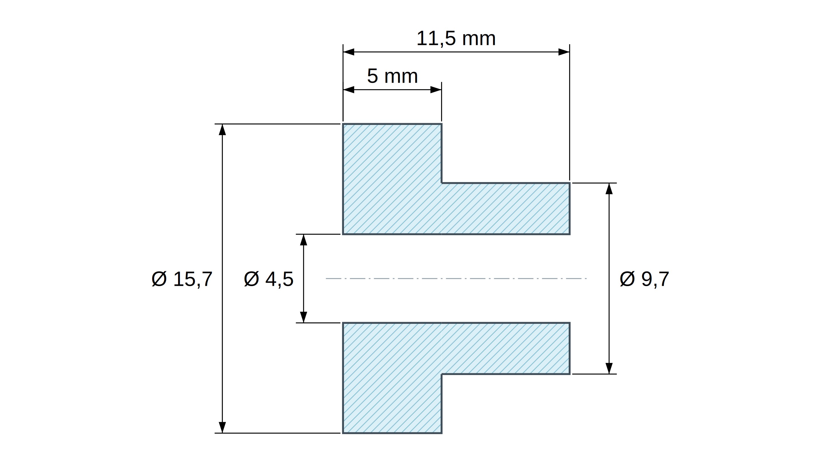 Tulejka izolacyjna z kołnierzem Ø4,5x15,7mm, wysokie osadzenie Ø9,7mm, czarny poliamid PA6.6 wzmacniany włóknem szklanym UL94-HB Tulejka izolacyjna z kołnierzem Ø4,5x15,7mm, wysokie osadzenie Ø9,7mm, czarny poliamid PA6.6 wzmacniany włóknem szklanym UL94-HB