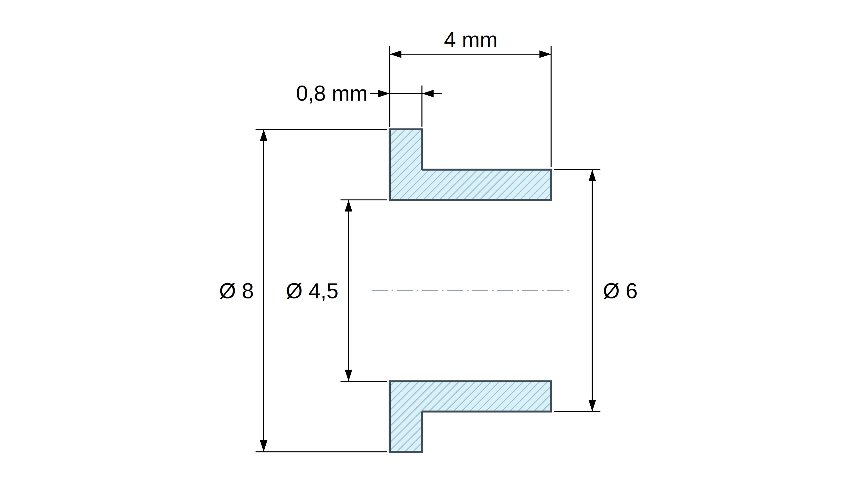 Bucha isoladora com flange Ø4,5x8mm, ressalto alto Ø6mm, poliamida PA6.6 preta reforçada com fibra de vidro UL94-HB Bucha isoladora com flange Ø4,5x8mm, ressalto alto Ø6mm, poliamida PA6.6 preta reforçada com fibra de vidro UL94-HB
