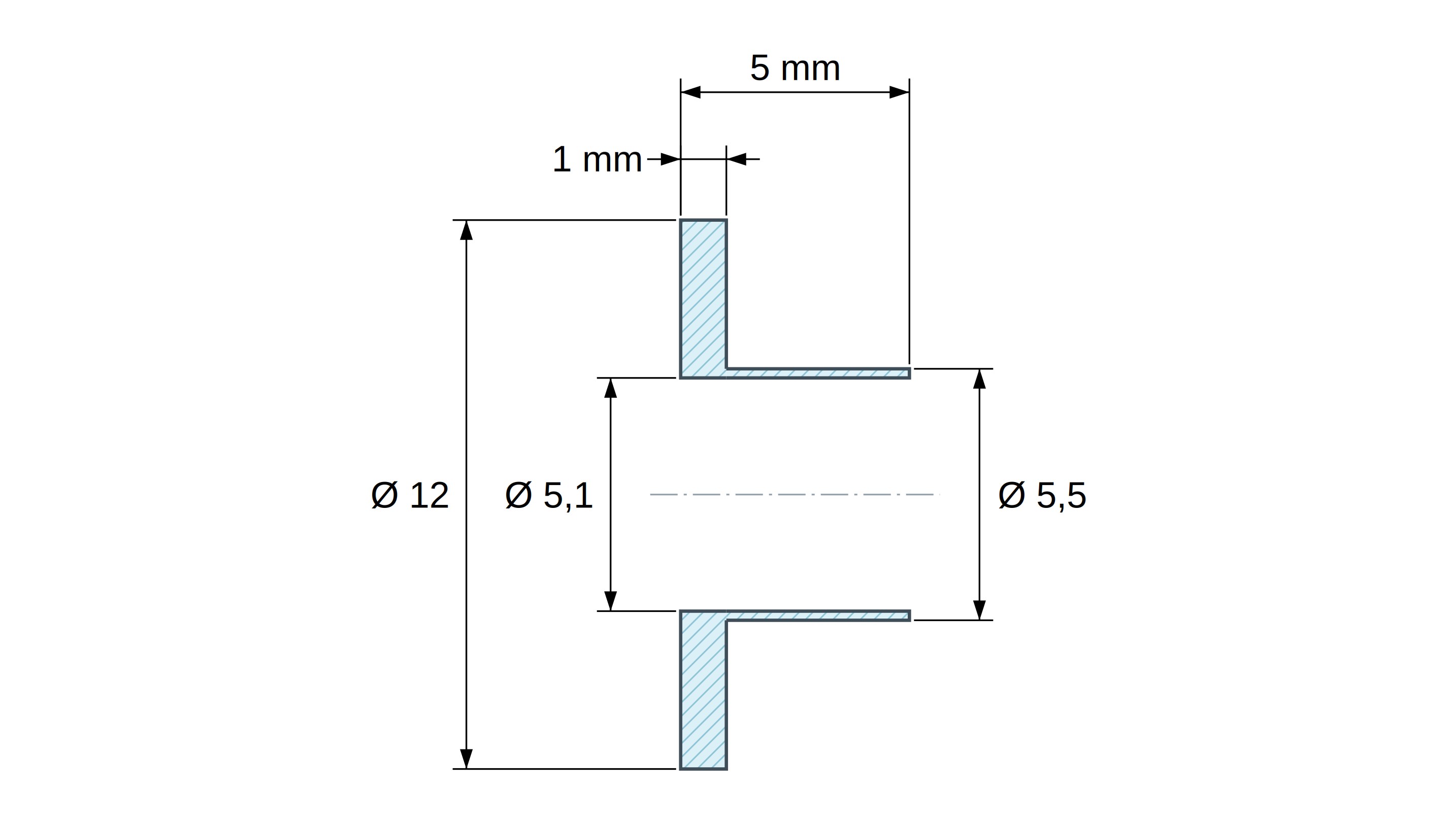 Izolacijska čahura s prirubnicom Ø5,1x12mm, visoko rame Ø5,5mm, crni poliamid PA6.6 ojačan staklenim vlaknima UL94-HB Izolacijska čahura s prirubnicom Ø5,1x12mm, visoko rame Ø5,5mm, crni poliamid PA6.6 ojačan staklenim vlaknima UL94-HB
