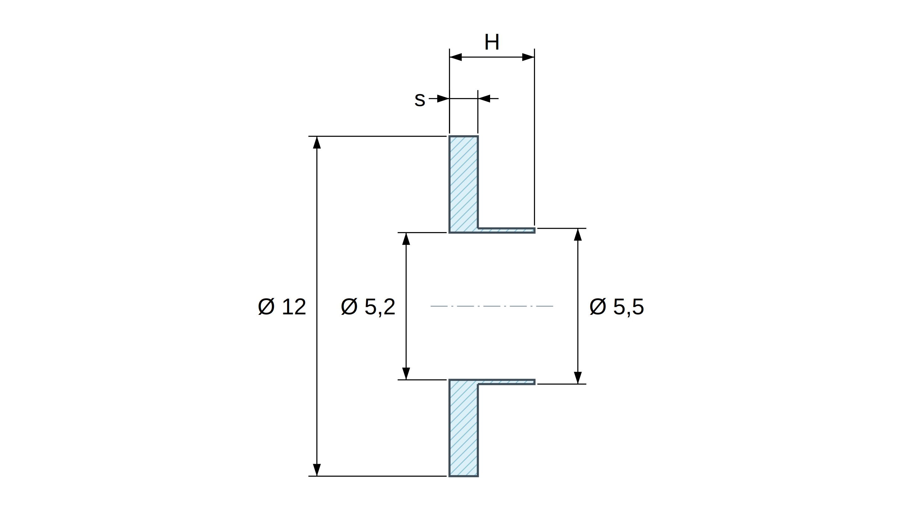 Tulejka izolacyjna z kołnierzem Ø5,2x12mm, wysokie osadzenie Ø5,5mm, czarny poliamid PA6.6 wzmacniany włóknem szklanym UL94-HB Tulejka izolacyjna z kołnierzem Ø5,2x12mm, wysokie osadzenie Ø5,5mm, czarny poliamid PA6.6 wzmacniany włóknem szklanym UL94-HB