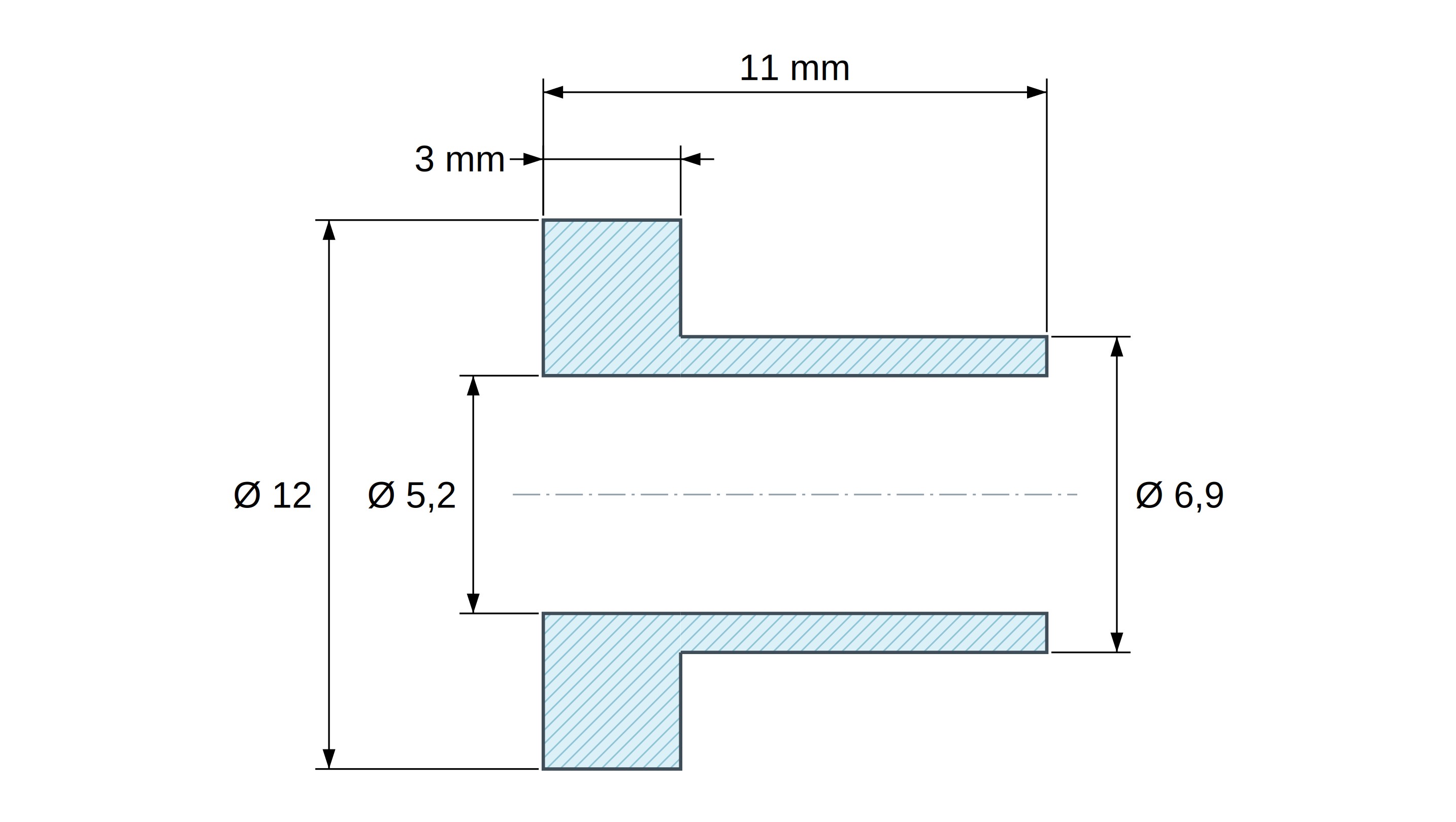 Izolacijska puša s prirobnico Ø5,2x12mm, visoka rama Ø6,9mm, črni poliamid PA6.6, ojačan s steklenimi vlakni UL94-HB Izolacijska puša s prirobnico Ø5,2x12mm, visoka rama Ø6,9mm, črni poliamid PA6.6, ojačan s steklenimi vlakni UL94-HB
