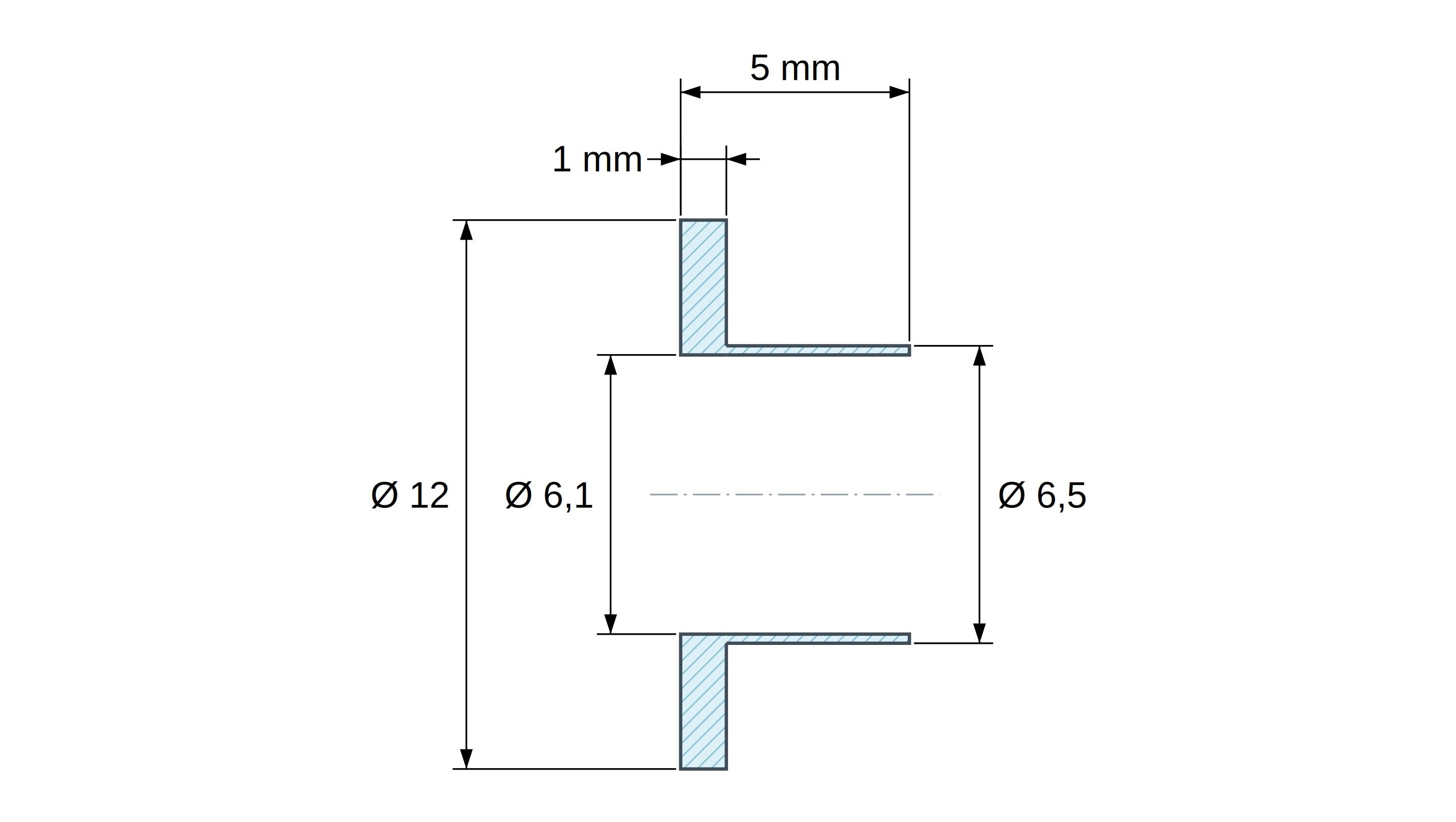 Bucha isoladora com flange Ø6,1x12mm, ressalto alto Ø6,5mm, poliamida PA6.6 preta reforçada com fibra de vidro UL94-HB Bucha isoladora com flange Ø6,1x12mm, ressalto alto Ø6,5mm, poliamida PA6.6 preta reforçada com fibra de vidro UL94-HB