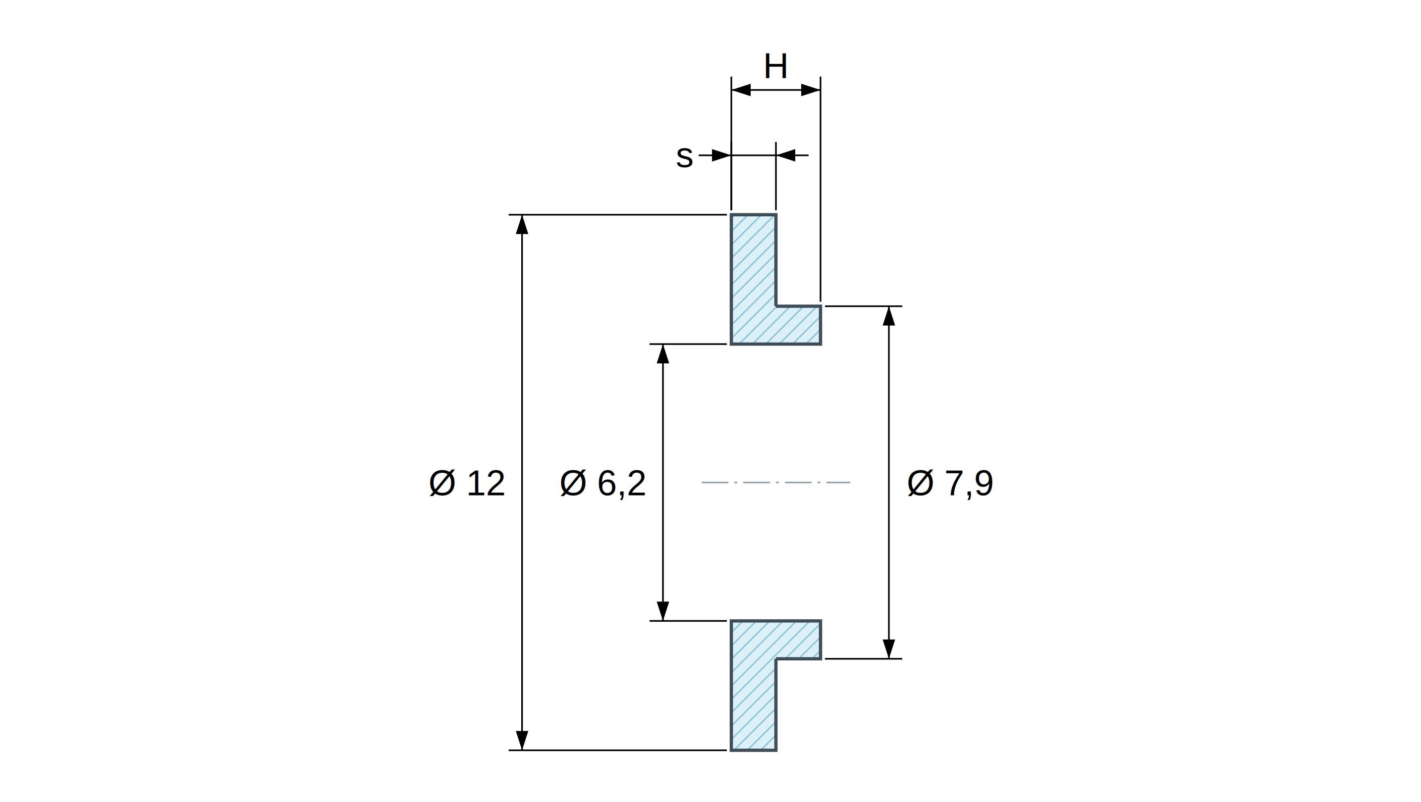 Tulejka izolacyjna z kołnierzem Ø6,2x12mm, wysokie osadzenie Ø7,9mm, czarny poliamid PA6.6 wzmacniany włóknem szklanym UL94-HB