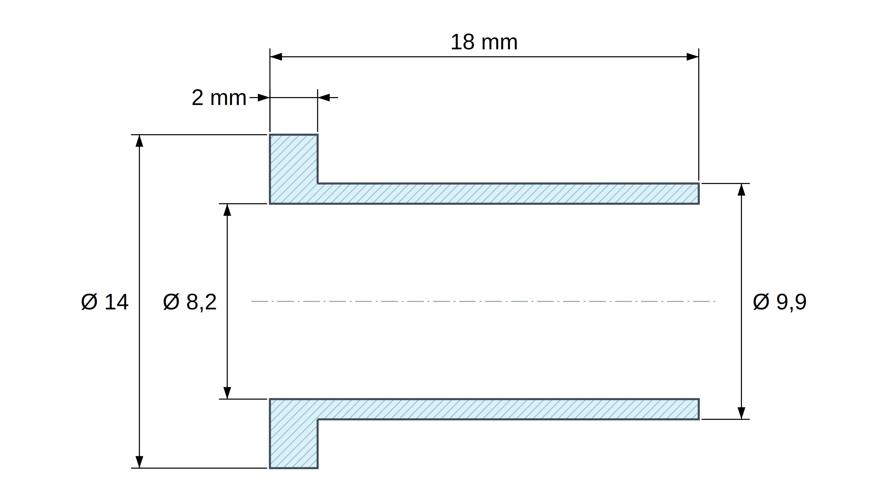 Isolerbussning med fläns Ø8,2x14mm, hög ansats Ø9,9mm, svart glasfiberförstärkt PA6.6-polyamid UL94-HB Isolerbussning med fläns Ø8,2x14mm, hög ansats Ø9,9mm, svart glasfiberförstärkt PA6.6-polyamid UL94-HB